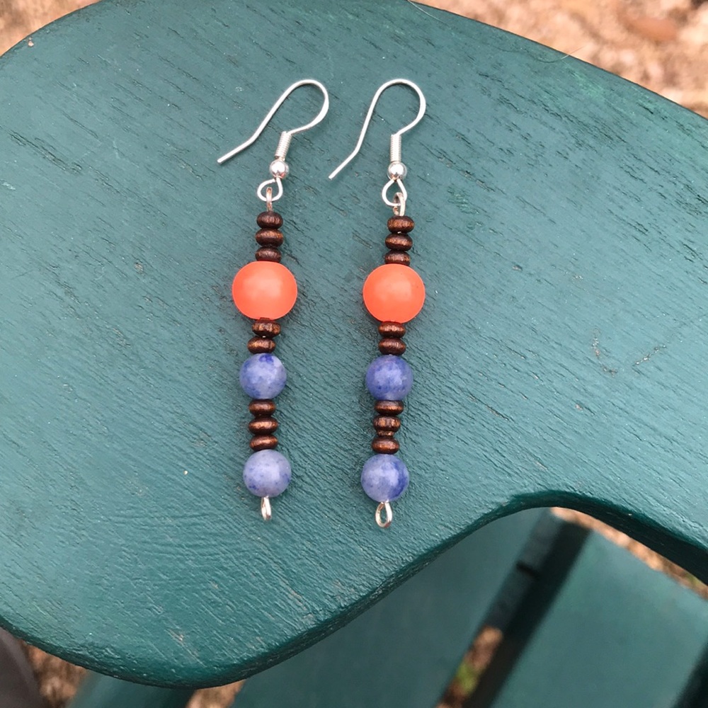 Sterling silver original wood glass beaded earring